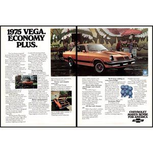 1975 Chevy Vega GT Coupe 2 Page Vintage Print Ad Watermelon Stand Wall Art Photo